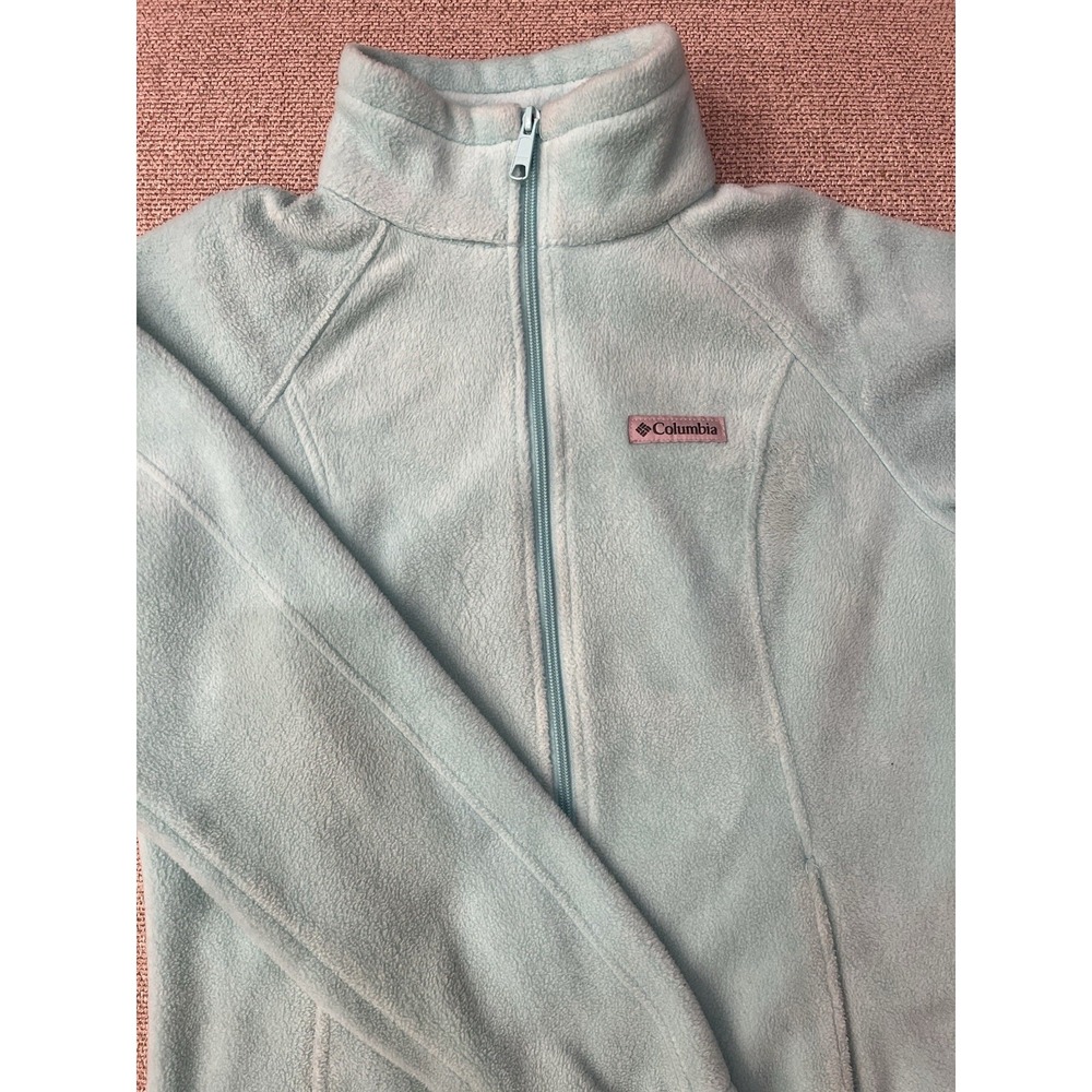 Columbia Women's Light Blue Fleece Full Zip Jacket S Adjustable Drawstring - Picture 2 of 9